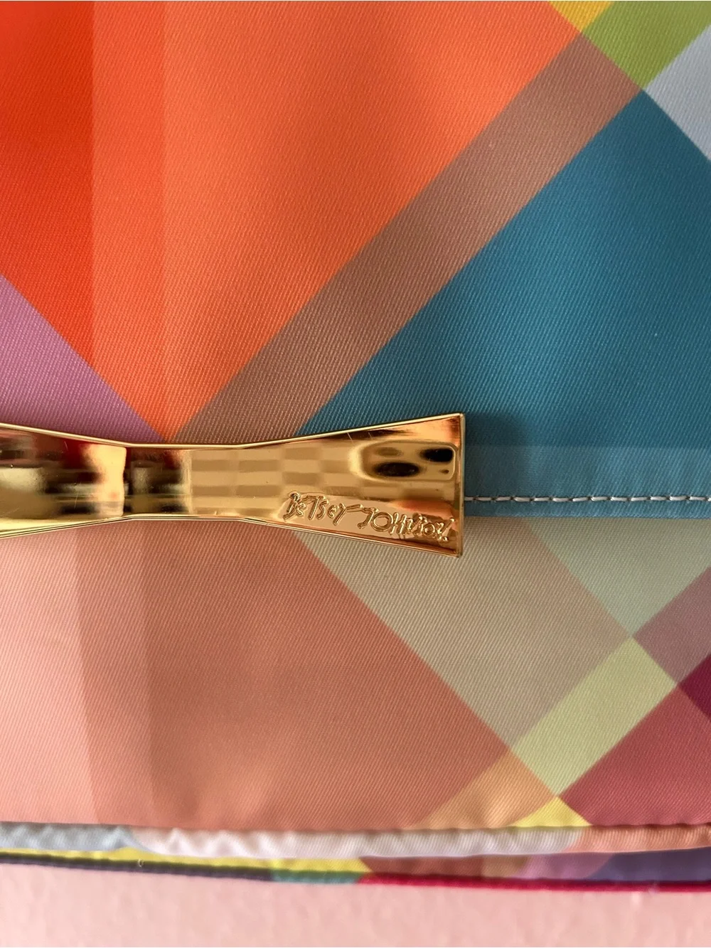 Multicolor Geometric Betsey Johnson Backpack with Gold Bow Accent NWT